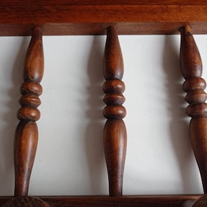 Mid Century wood French vestibule / bistro, railway carriage coat rack with 4 coat hooks, and rail hat rack circa 1950s. image 7