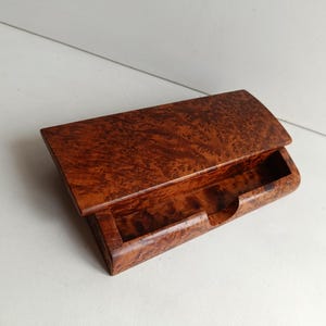 French vintage Burl / burr wood pencil / pen box with rounded lid, desk accessory.