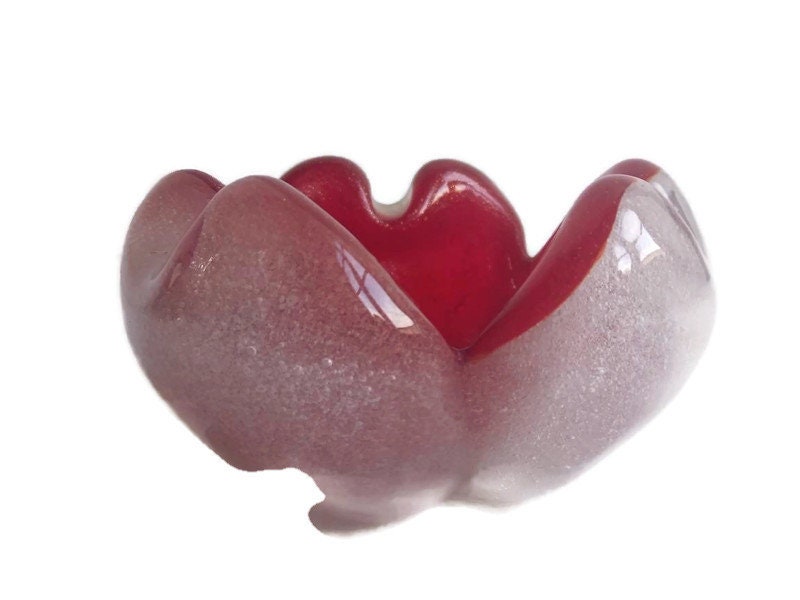 Français Cru Murano Rouge et Opaque Cristal/Fait Main Décoration Artisanale, Cendrier avec Des Bulle