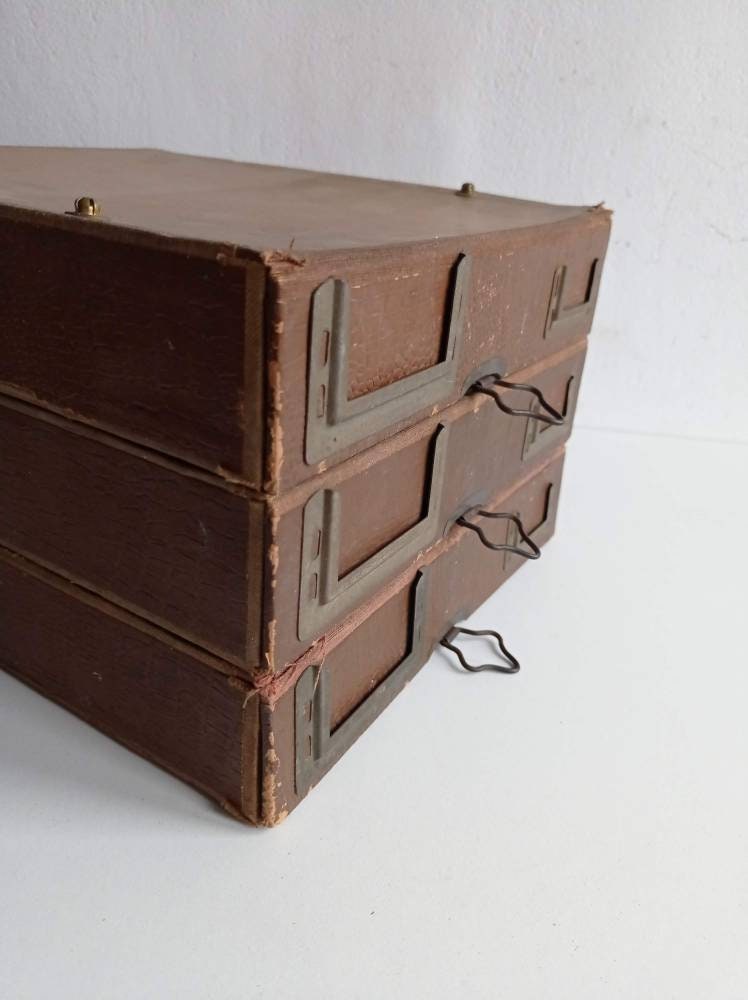 Français S Vintage Solicitor /Notaire/Banker's Deed Boxes Office Storage in Thick Card With Drop Dow