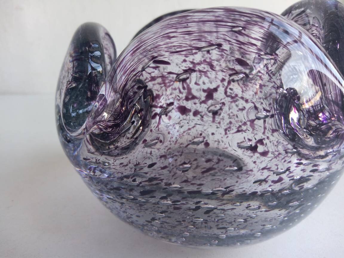 Bouche Soufflée Français Vintage Cristal Violet de Murano/Main Bol Décoratif Artisanal Plateau de Ch