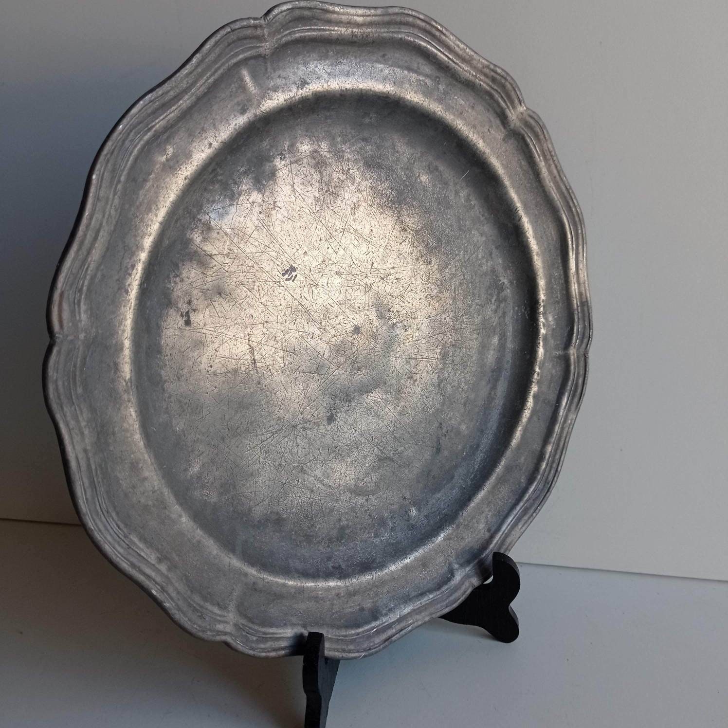 フランスアンティーク　Pewter Plate Stunning French Vintage Decorative Pewter Plate With