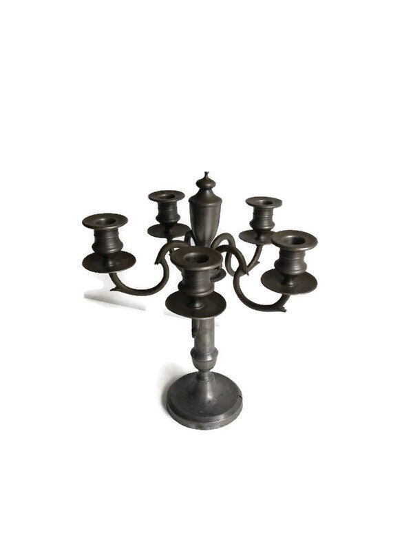 Français Candélabre Antique en Étain à 5 Branches/Bras avec Des Positions Adaptables Vers 1910/20.