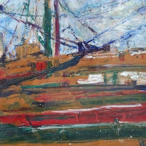 Abstract Modernist oil painting on paper by acclaimed Canadian artist Susan Leger