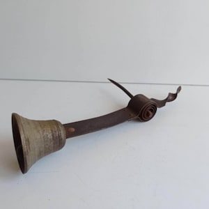 Antique French bronze shop / store bell / garden bell / visitors porch bell with strap mechanism circa 1900s.
