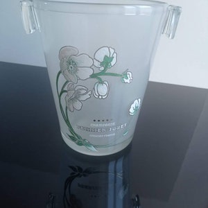 Perrier Jouet, Art Nouveau style, enamel design, after Emile Galle, French vintage frosted glass Champagne bucket / cooler circa midcentury. image 9