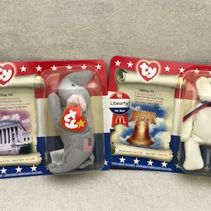 Ty Beanie Babies, Two of the American Trio From McDonald&#39;s 2000, Libearty and Righty, Both Born in 1996.  NRFP
