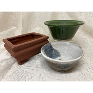Bonsai Pots Set of 3 Green Crackle Terracotta Ceramic one is Studio Made '75