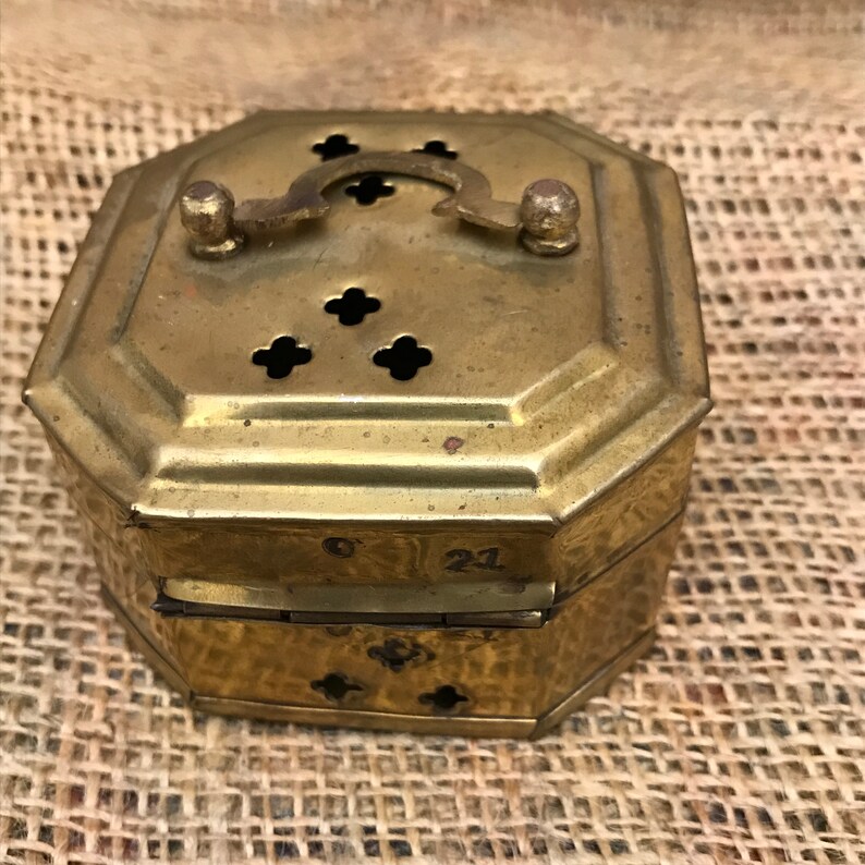 Vintage Brass Square 8 Cornered Cricket Keeper Trinket Box Etsy