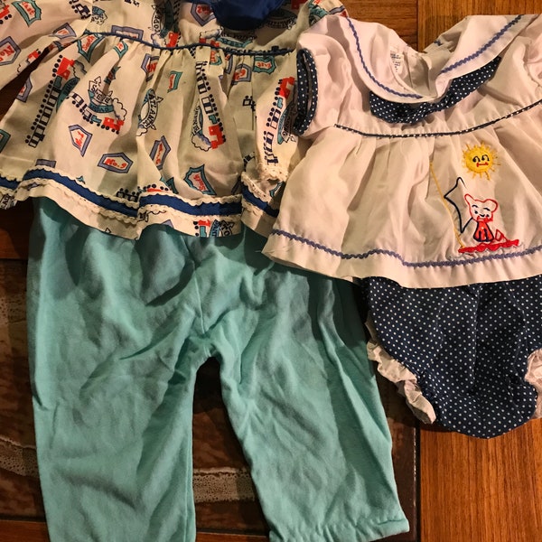 Vintage Baby Clothes, Infant Dress with plastic pants, Top and pants, Baby or Large Baby Doll Clothes