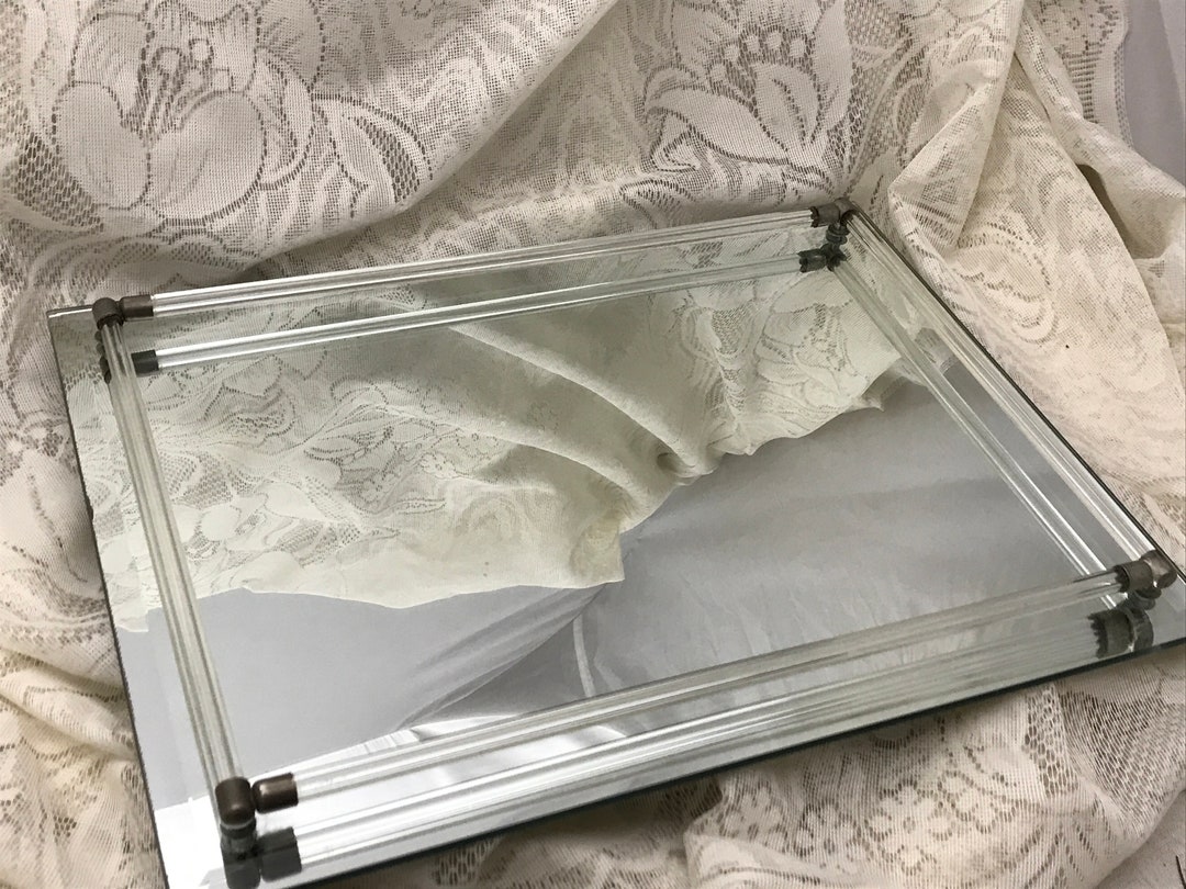 Vintage Mirror Vanity Mirror Tray, Hollywood Regency, Large 16 Mirror