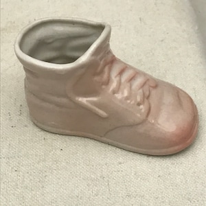 Vintage Glass Miniature Baby Shoe or Bootie,  Pretty Pink Collectible Shoe,  Pottery Ceramic Bootie