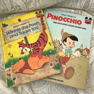 Vintage Kinderbücher, Zwei Bücher, Walt Disneys Winnie The Pooh und Pinocchio, 1970er Jahre, Random House, USA Druck