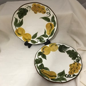 Vintage Stangl Pottery, Sculpted Fruit, Yellow Pears and Grapes, Two 8&quot; Luncheon, Salad or Dessert Plates Made in the USA 1966-1978