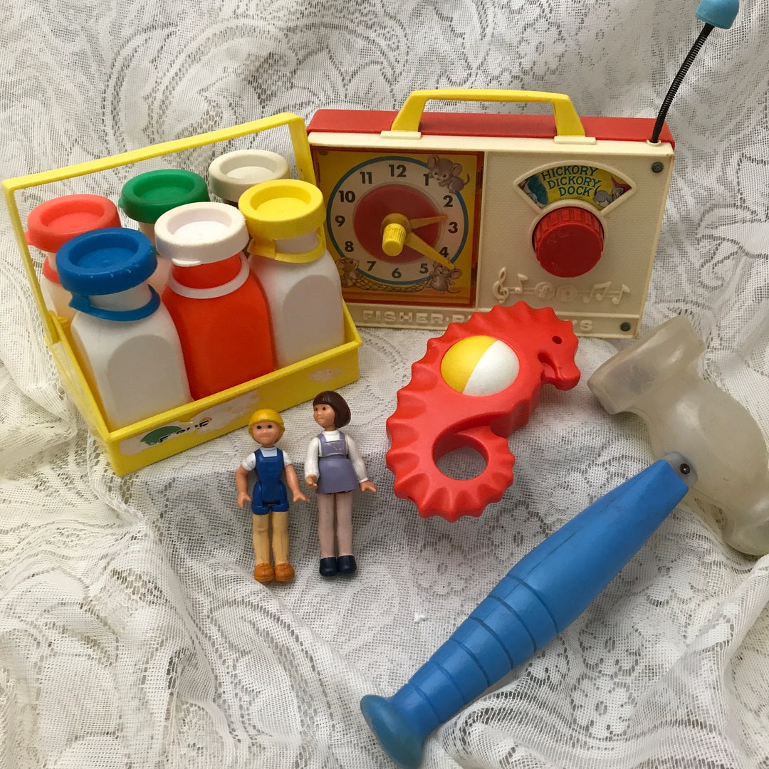 1970's Vintage Fisher Price Assorted Toy Lot, Toddler Toys, Hickory
