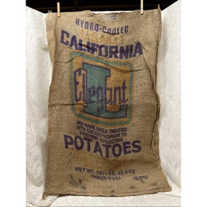 Vintage jutezak California Potatoes Big L Elegant Packers Edison CA ongebruikt