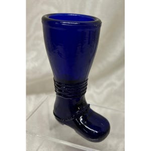 Boyd Art Glass Cobalt Blue  Riding Boot Toothpick Holder Shot Glass Mini Vase