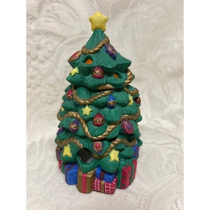 Vintage Christmas Tree Tea Light Candle Holder Ceramic Holiday Decoration Decor