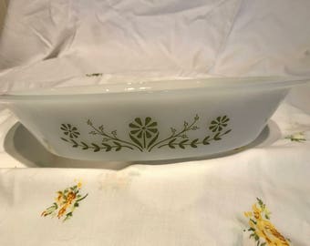 Vintage Glasbake Auflaufform mit grüner Daisy - Auflaufform - Mid Century USA