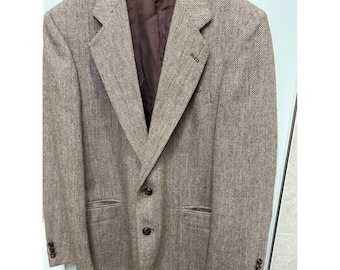 Russell Scott Mens Blazer Jacket Herringbone Pattern Wool Blend Size 40 R Brown