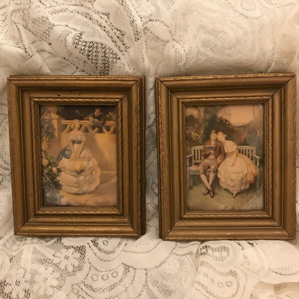 Victorian Framed Romantic Prints, Great Vintage Wooden Frames, Small Framed Vintage Pictures, Gold Frame, Vintage Small Frame