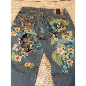 Marlow Vintage Y2K Embroidered Jeans Dragon Tiger Floral Asian Style Denim