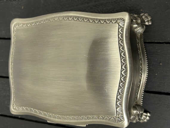 Vintage Silver tone Brushed Pewter Box, Lion Head… - image 7