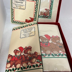 Christmas Teddy Bears Napkins and Guest Towels New in Tins, Vintage Potpourri Press 1987