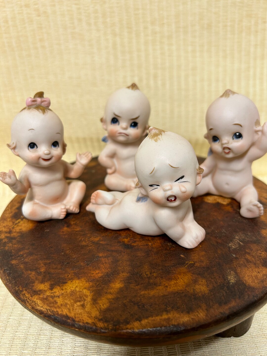 Vintage Lefton Bisque Kewpie Dolls, 1950'S, Piano Babies, Blue Angel