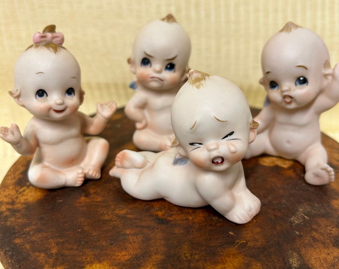 Vintage LEFTON KEWPIE DOLL Bisque Porcelain Figurine With Blue Wings