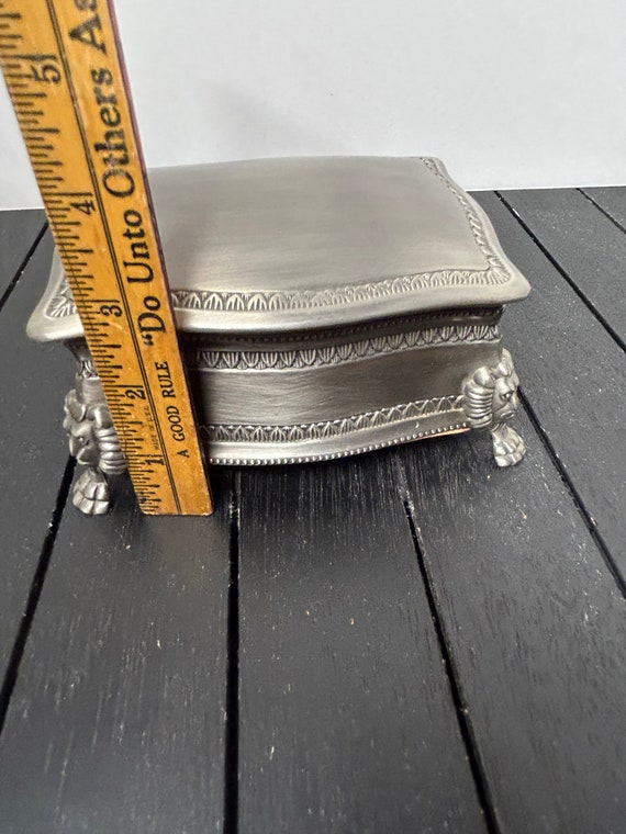 Vintage Silver tone Brushed Pewter Box, Lion Head… - image 10