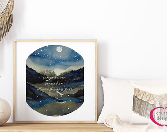 Stampa artistica del versetto biblico "Lodatelo" Sole e Luna (download digitale)
