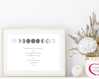 Stampa artistica delle Scritture di Isaia 66: Fase lunare, decorazione cristiana per la casa (download digitale)
