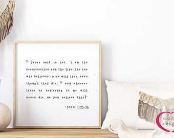 Versetto biblico di Giovanni 11:25 - Decorazione cristiana per la casa (download digitale)