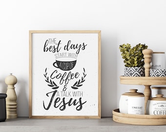 Stampa vintage "Caffè e Gesù": decorazione da cucina (download digitale)