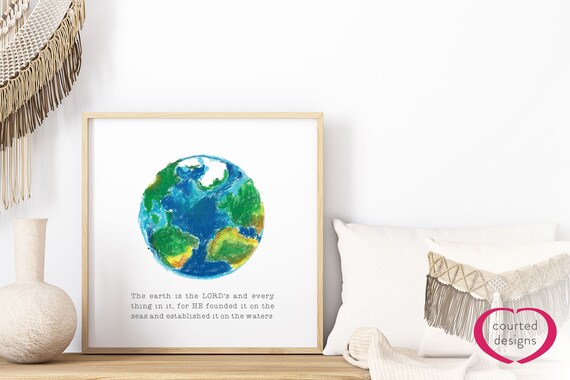 Digital Download: Psalm 24 Bible Verse Print, The Earth is the LORD's and Everything in it, Scripture Art, Wall Art, Christian Print
