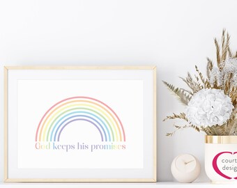 Stampa arcobaleno delle Scritture: Genesi 9, arte cristiana per la cameretta dei bambini (download digitale)