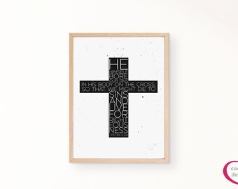 1 Pietro 2:24 Versetto della Bibbia da stampare - Arte della croce cristiana (download digitale)