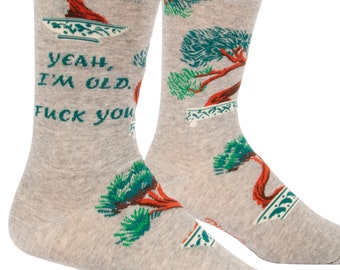 Yeah, I’m Old, F*ck you M-Crew Socks, Swear Socks For Men,Bonsai tree socks, Funny sayings, Sassy Sarcastic Socks