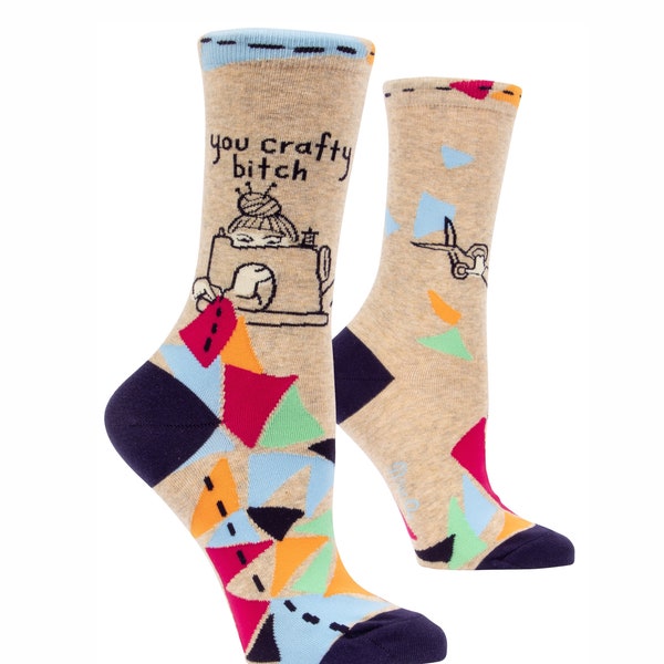 You Crafty Bitch W-Crew Socks, Hilarious Sarcastic Quotes, Perfect for Casual Wear, Unique Gift for Her