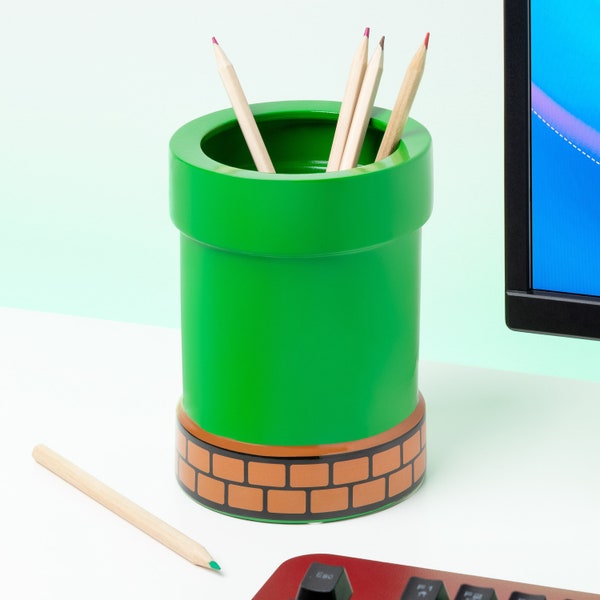 Super Mario Pipe Plant and Pen Pot, Super Mario Bros, Green Warp Ceramic Pipe, Retro Home decor Room Decoration