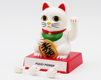 Cattitude - Lucky Cat with Interchangeable Hands, Bad Attitude Cat, Middle Finger, Peace, Good luck, Fist, Rock on, Funny Hand Moving