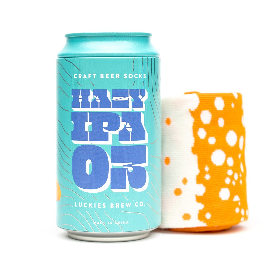 Craft Beer Mcrew Socks, Hazy IPA Beer Sock, White Orange Socks in a