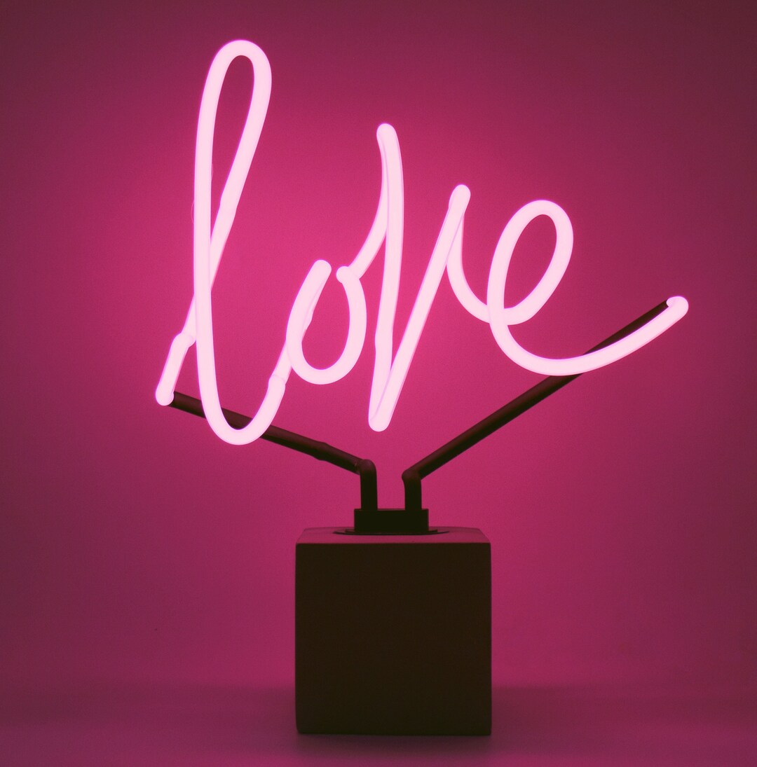 Love Neon Sign, Pink Neon Light, Glass Neon Table Lamp With Concrete