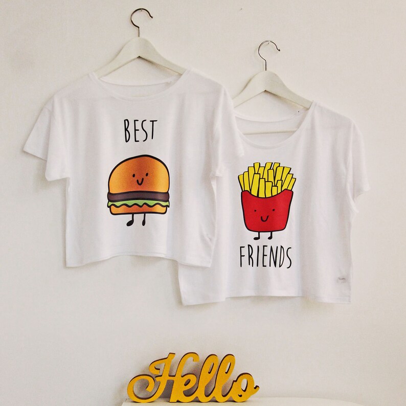 Best Friends shirt Burger en Fries BFF set van 2 crop top Etsy