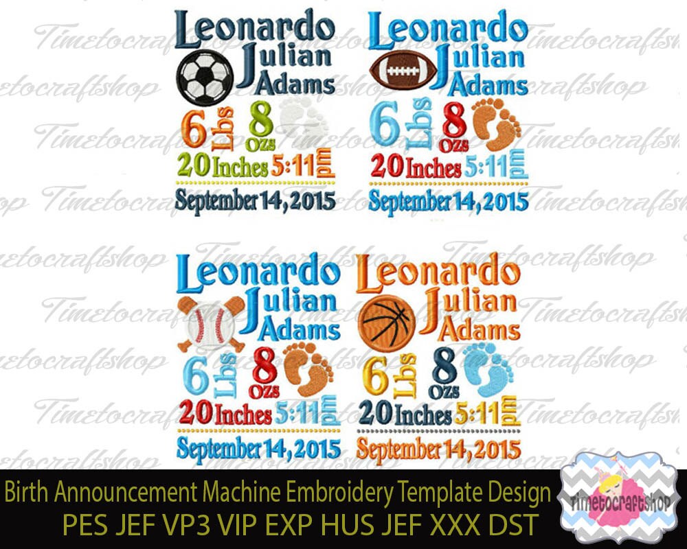 4 Style Sports theme 2 sizes Baby Birth Announcement Etsy