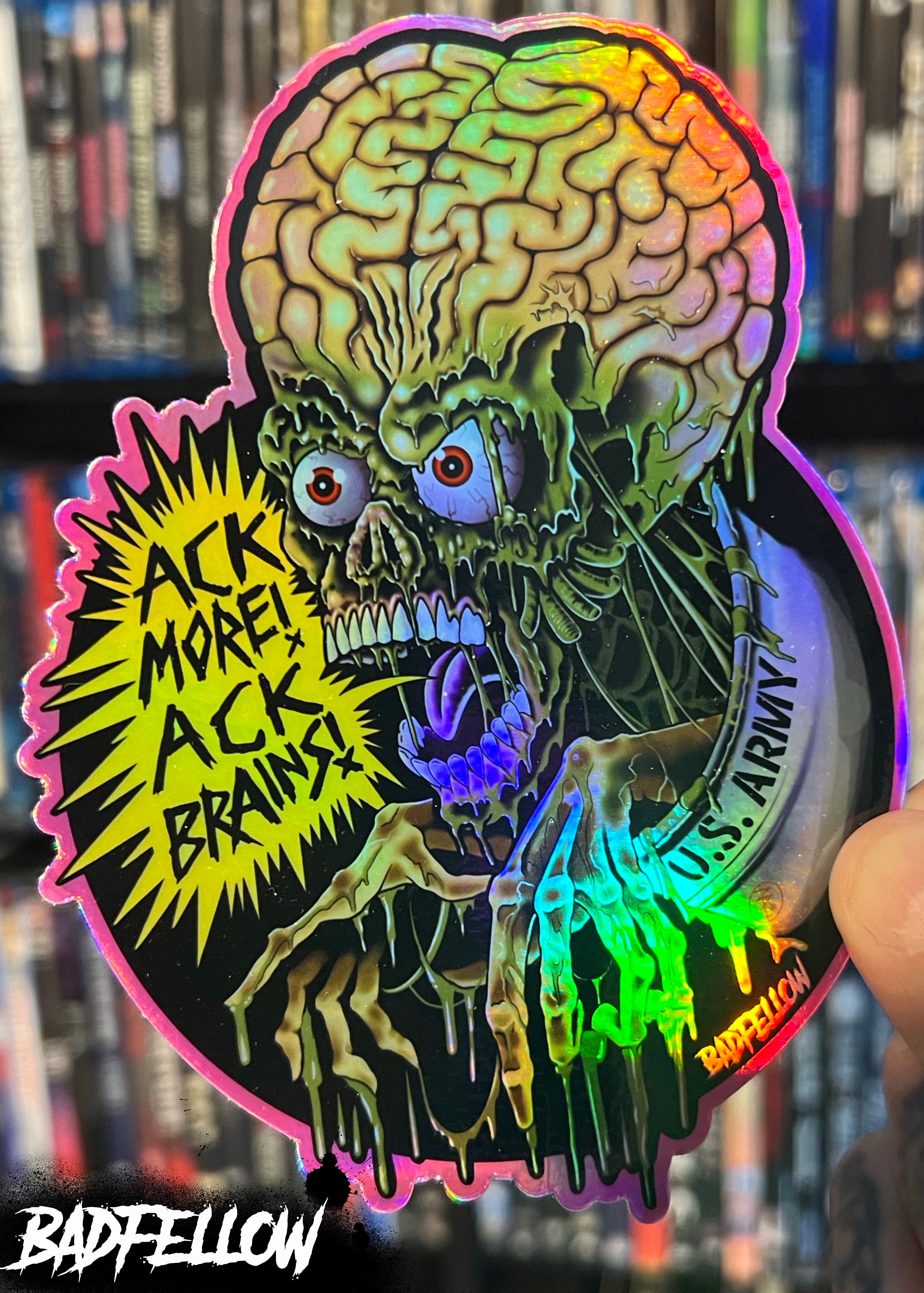 Attack of the zombie sticker / horror sticker / Halloween sticker / zombie sticker / Alien Sticker / holographic sticker / vinyl sticker