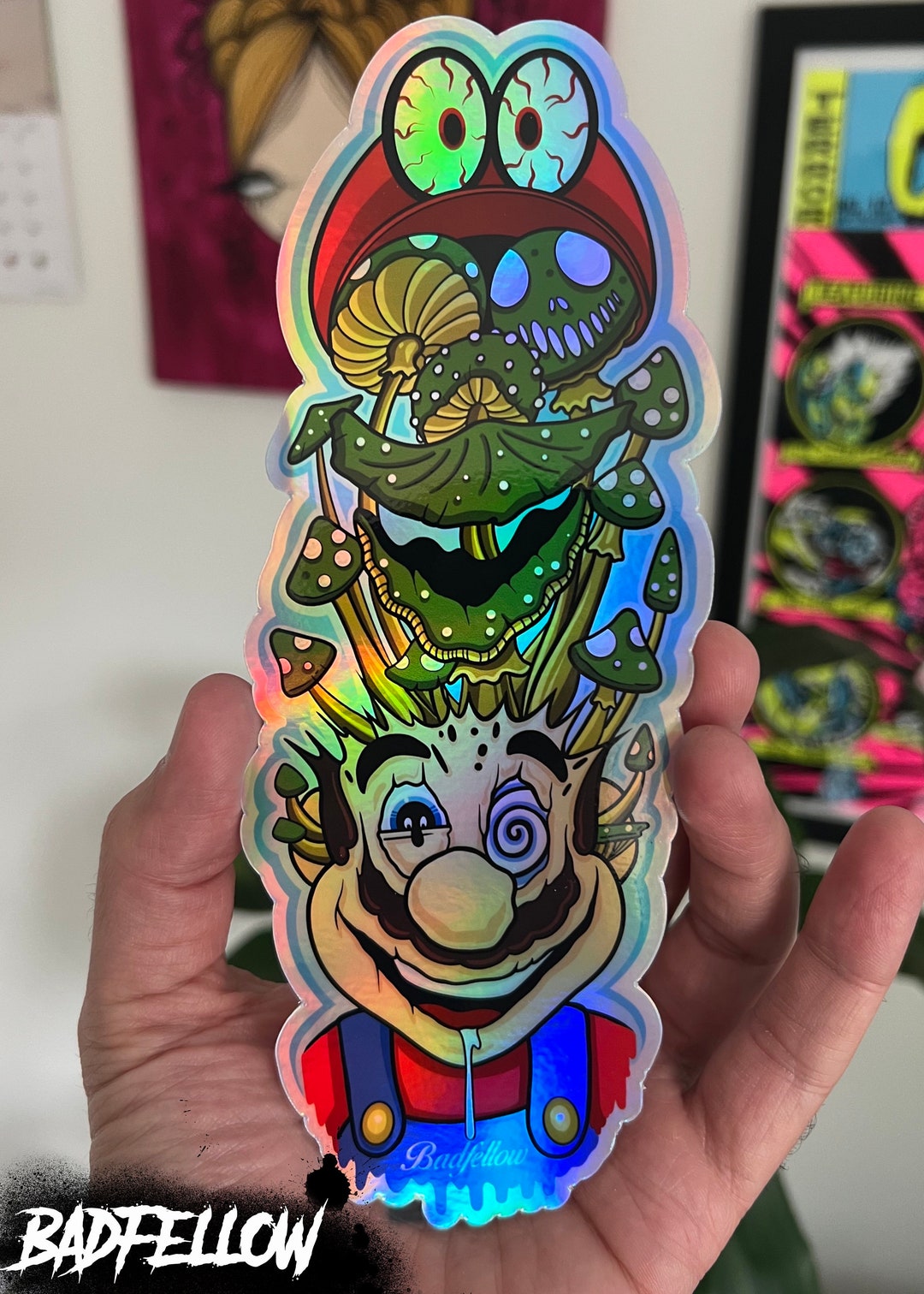 Super Cappy Trippy Mushroom Large Holographic Video Game Sticker - Etsy