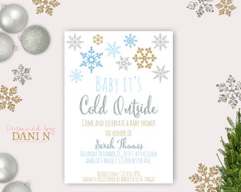 Boy Baby Shower Invitation, Baby its cold outside invitation, winter baby shower, snowflakes shower invite, winter invitations, winter baby