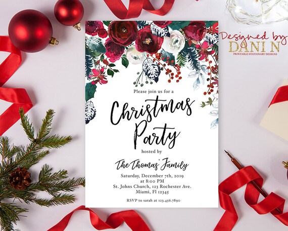 holiday floral christmas party xmas invite christmas invitation church christmas invitations
